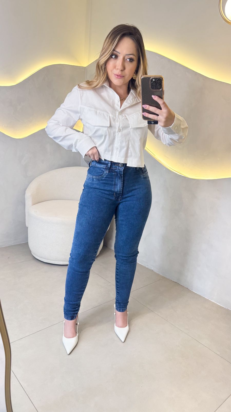 Calça Skinny- Marmorizada/Escura