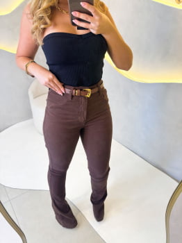 Calça Jeans Flare- Marrom