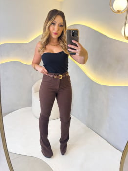 Calça Jeans Flare- Marrom