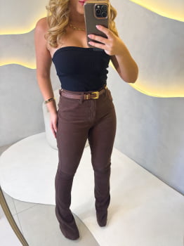 Calça Jeans Flare- Marrom