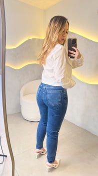 Calça Skinny- Marmorizada/Escura