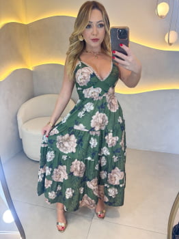 Vestido Yasmin - Floral Verde Escuro